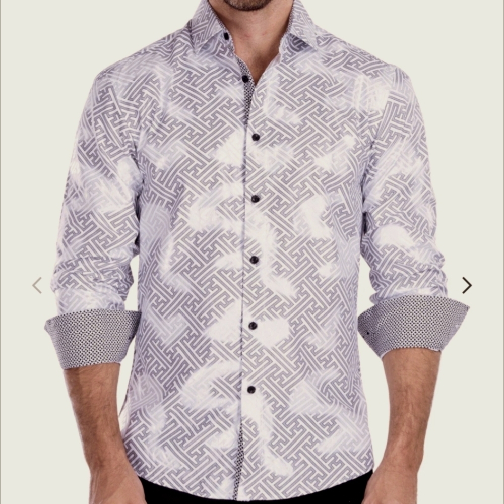 Bespoke Moda Maze Pattern Metallic Long Sleeve Men's dress shirt Size Medium NWT